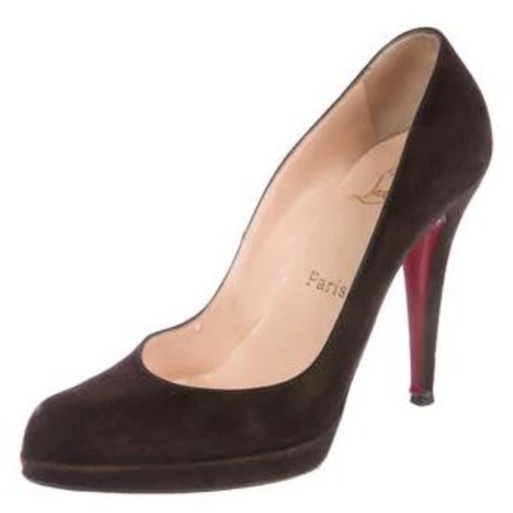 Christian Louboutin Black Suede Round Toe Pumps